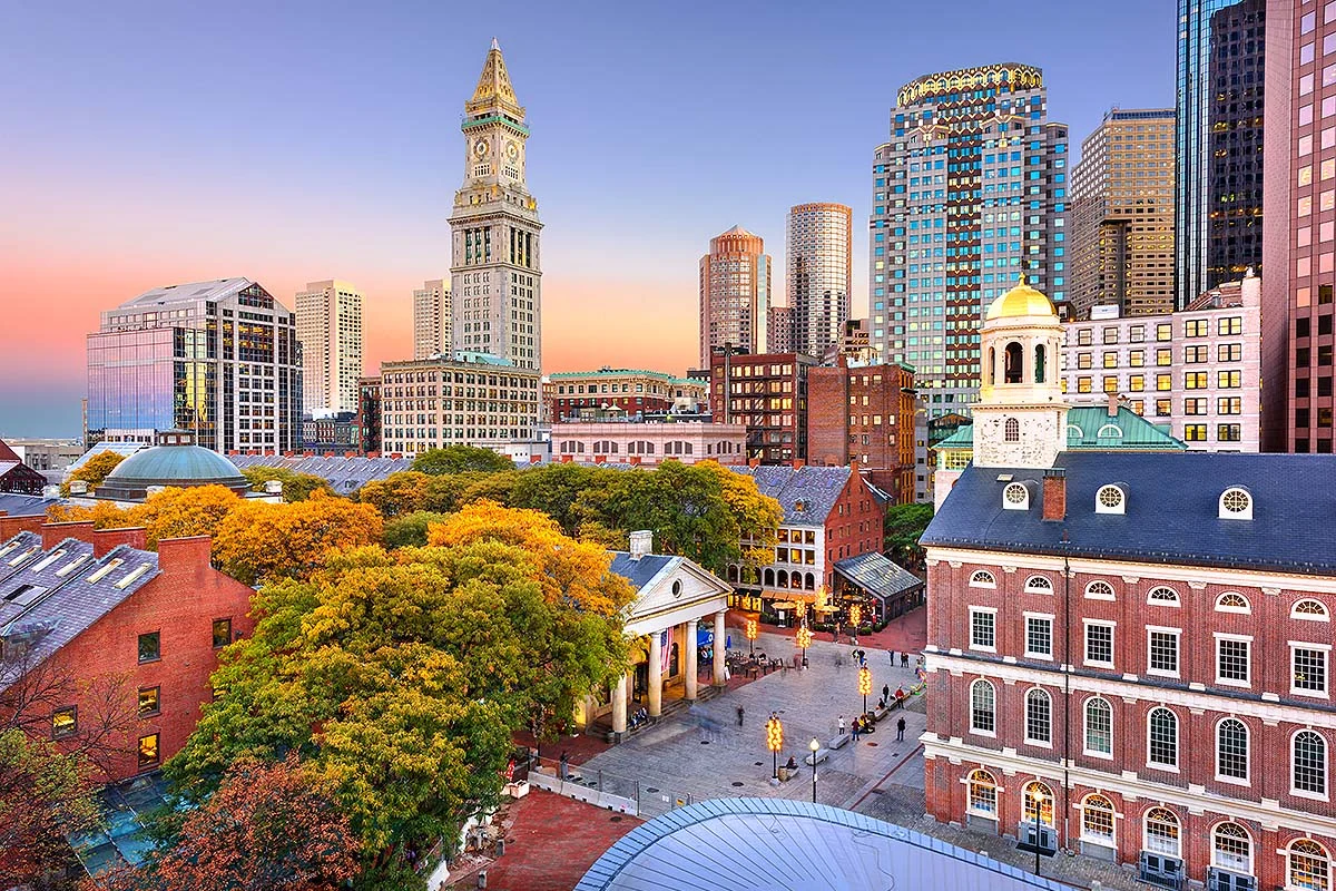 Boston city skyline and historic district